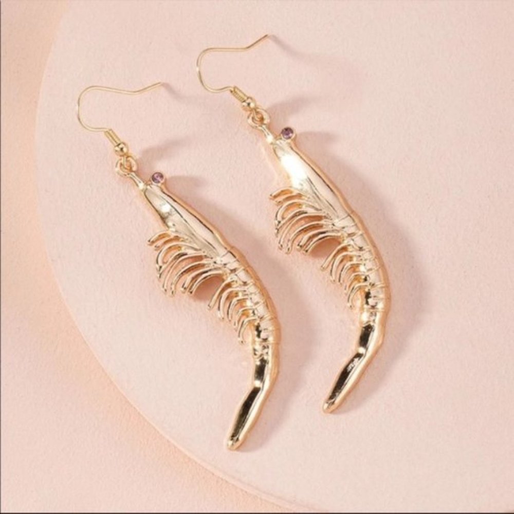 Gold Shrimp Earrings - Picture 2 of 7
